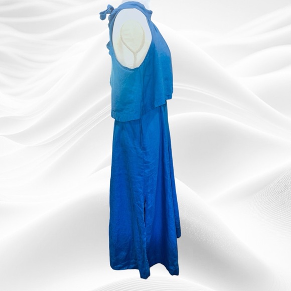 Sovere Large Linen Choker Halter Cut out Midi‎ Dress Cobalt Blue - Picture 5 of 12